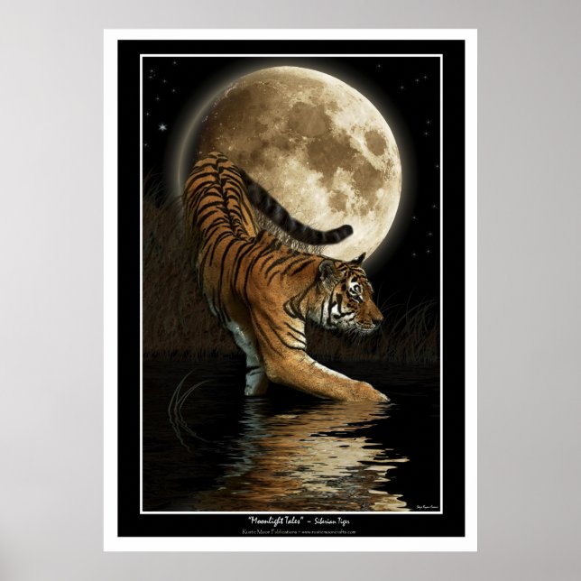 Impressões e Posters de Bengala Tiger & Moon Art (Frente)