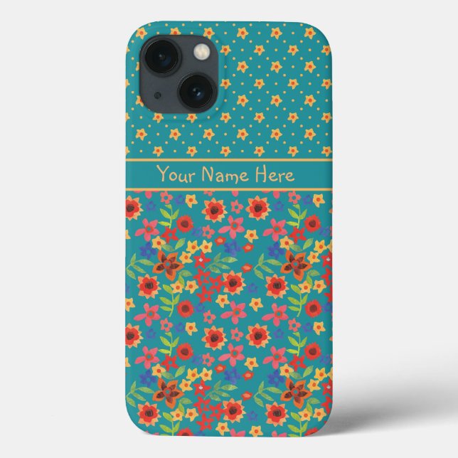 Impressões Florais Personalizadas no Teal Samsung  (Verso)