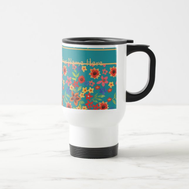 Impressões Florais Retro Chic na Caneca de viagem  (Direita)