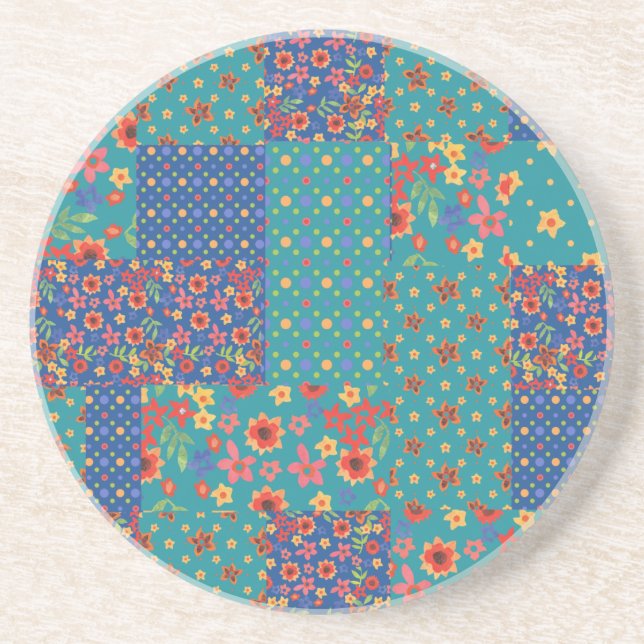 Impressões Nostálgicos Faux Patchwork Porta copos  (Frente)