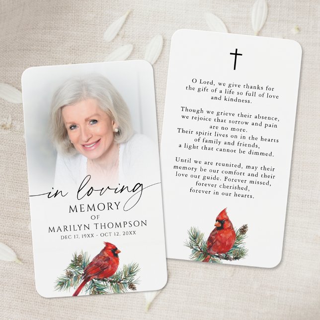 In Loving Memory Cardinal Memorial Prayer Card (Criador carregado)