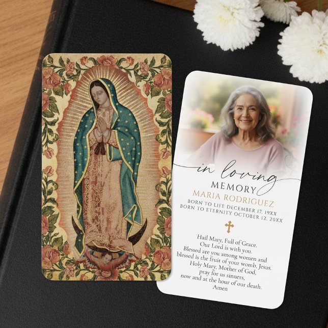 In Loving Memory Guadalupe Photo Prayer Card (Criador carregado)