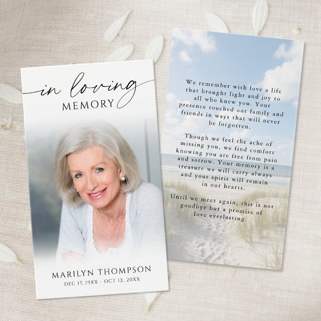 In Loving Memory Photo Beach Memorial Cards (Criador carregado)
