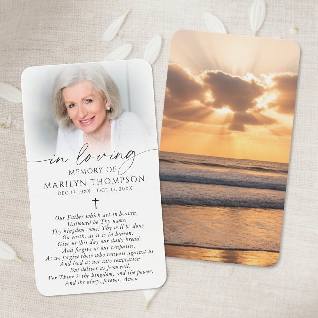 In Loving Memory Sunset Cross Funeral Prayer Card (Criador carregado)