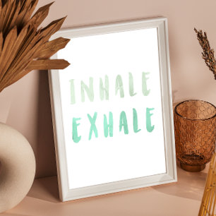 Inalar poster verde de afirmação de expiração
