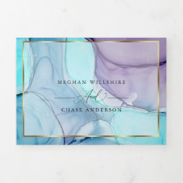 Incrível Convite Tri-Fold de Tinta Abstrata Violet