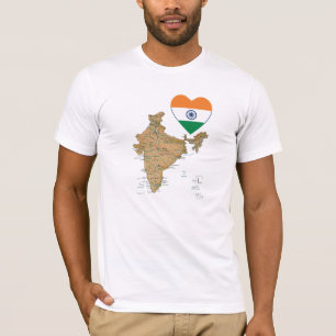 Índia Flag Heart and Map T-Shirt