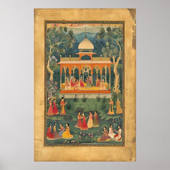 Indian Pichwai Art Poster Mughal Royal Pavilion (Frente)
