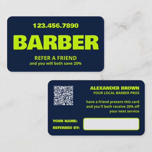 Indicação Cartão QR de Barbeiro (Frente/Verso)