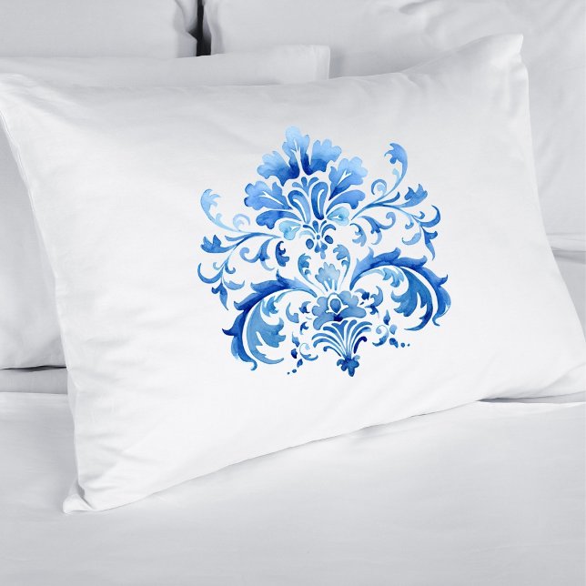 Indigo Azulejo Blue Portuguese Lisbon Botanical (Indigo Azulejo Blue Portuguese Lisbon Botanical Pillow Case)
