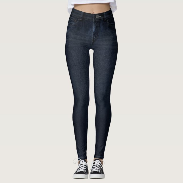 Indigo Dark Wash Jeans All-Over Printed Leggings (Frente)