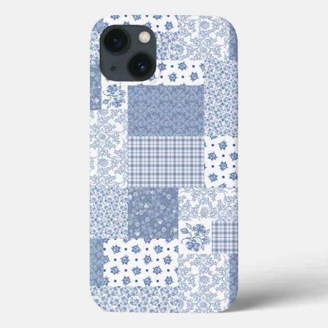 Indigo Faux Patchwork Samsung Galaxy Nota 4 Caso (Verso)