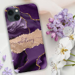 Indigo Purple Agate & Rosa Dourado Glitter Girly<br><div class="desc">Caso Marble Na moda Purple Dourado Leaf iPhone 13. Personalize com seu nome,  monograma,  inicial ou texto. Você pode alterar a cor do texto e o estilo da fonte usando a opção personalizá-lo. Por favor,  note que o efeito de brilho e ouro não é real,  mas apenas simulado.</div>