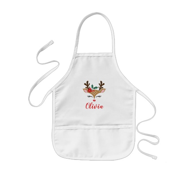 Infantil Avental de Natal de Rena Fofa para Crianças (Frente)