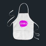 Infantil Avental personalizado da arte e dos artesanatos<br><div class="desc">Avental personalizado da arte e dos artesanatos para miúdos. Design bonito do splatter da pintura com nome feito sob encomenda da criança. Favor de festa de aniversário bonito. Rosa customizável do néon do IE da cor.</div>