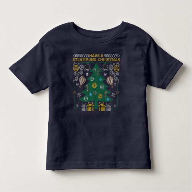 Infantil Camiseta Adorável Steampunk Ugly Christmas Sweater (Frente)