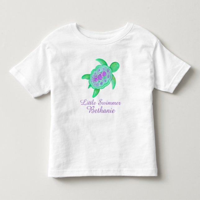 Infantil Camiseta verde de tartaruga roxa (Frente)