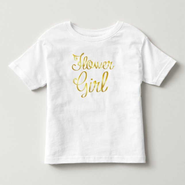Infantil Dourada Camiseta Branca da Menina Flor (Frente)