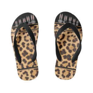 Infantis Chinelos de Dedos de Coelho Estampado com Leopardo