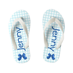 Infantis Chinelos de Gingham Girls Azul e Branco