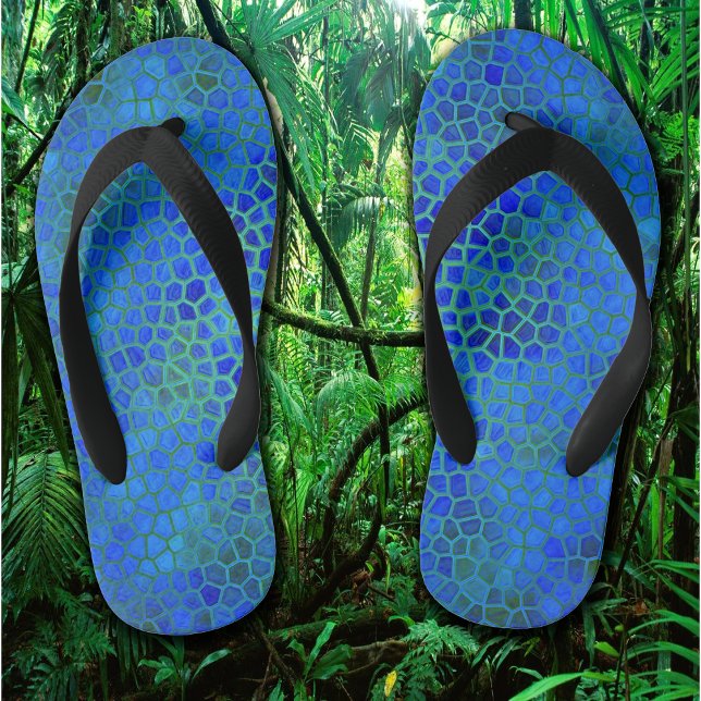Infantis Dinossauro Azul Esconde Par de Chinelos (Blue Dinosaur Hide Kids Flip Flops)