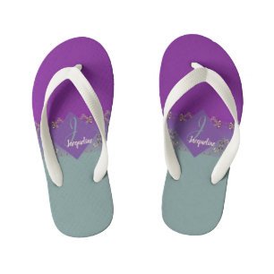 Infantis Monograma de Teal Roxo ornamentado Par de Chinelos