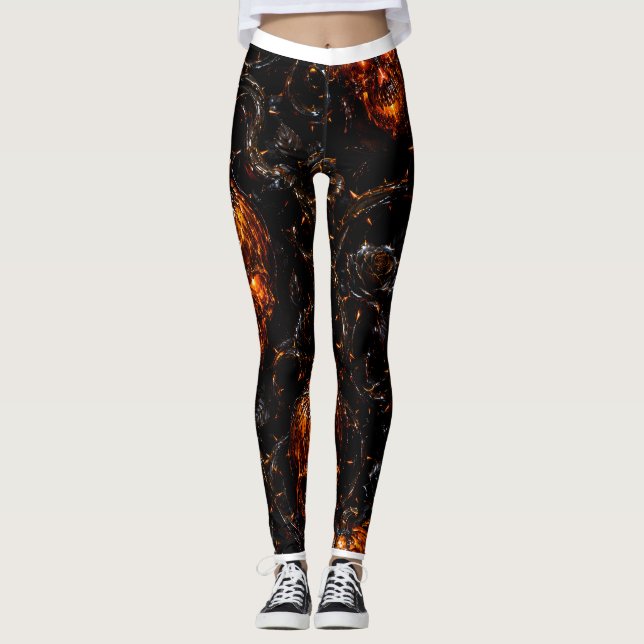 Infernal Vine Pumpkin Skull Halloween Leggings (Frente)
