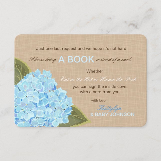 Informações Blue Hydrangea Rustic Ler um Cartão de Livro (Frente)
