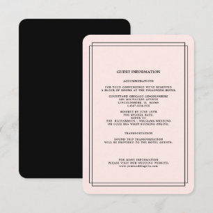 Informações Blush Rosa Cartão de Detalhes de Casamento Preto