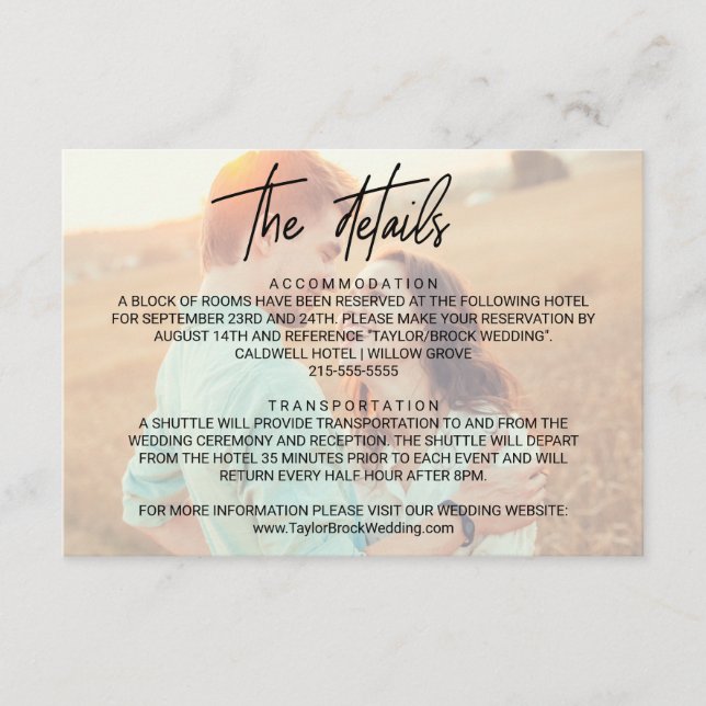 Informações Caligrafia Whimsical | Cartão de Detalhes de Fotog (Frente)