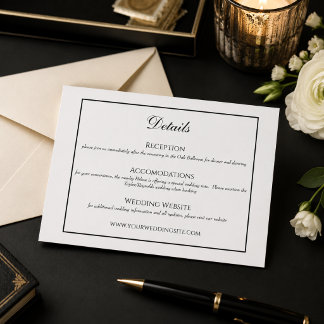 Informações Cartão Clássico de Detalhes de Casamento Preto e B