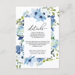 Informações Cartão de Acompanhamento de Casamento Floral Azul 