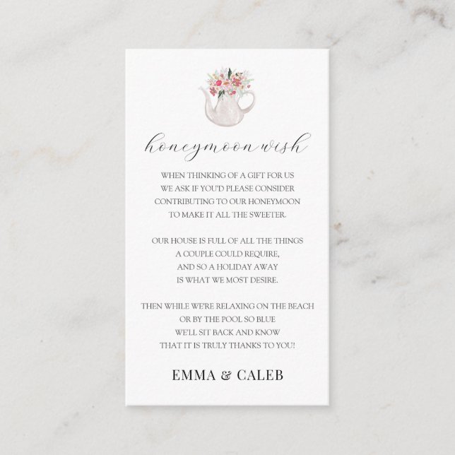 Informações Cartão de Acompanhamento do Fundo de Lua de Mel (Frente)