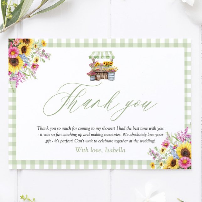 Informações Cartão de Agradecimento Green Gingham Fresh Off Th (Green Gingham Fresh Off The Market Thank you Card)