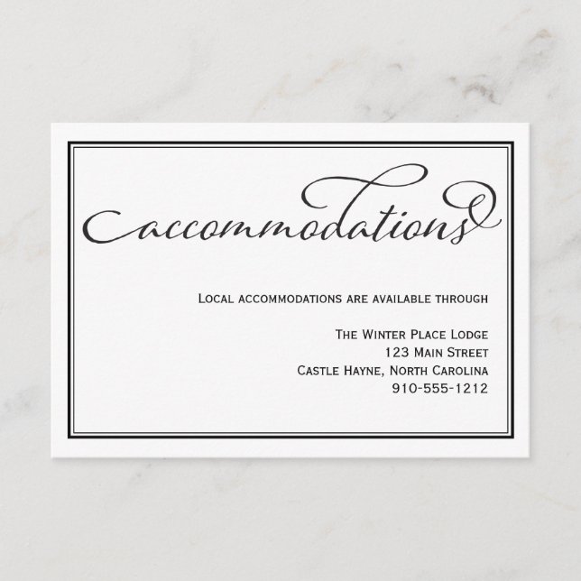 Informações Cartão de Alojamento de Caligrafia Simples (Frente)