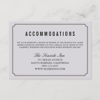 Informações Cartão de alojamento de hotel de casamento elegant