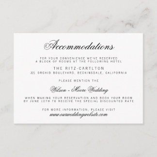 Informações Cartão de Alojamentos de Casamento de Script Cláss