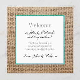 Informações Cartão de Boas-Vindas Burlap & Teal Wedding