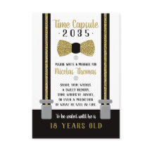 Cartão de Cápsula de Aniversário, Preto, Faux Dour