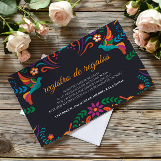 Informações Cartão de Casamento Espanhol Floral Colorido Preto
