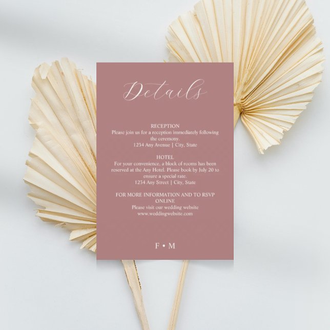 Informações Cartão de cerimônia de casamento Dusty rosa (Criador carregado)
