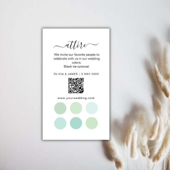 Informações Cartão de Código de Vestimenta de Casamento Verde (Green Wedding Attire Dress Code Card)