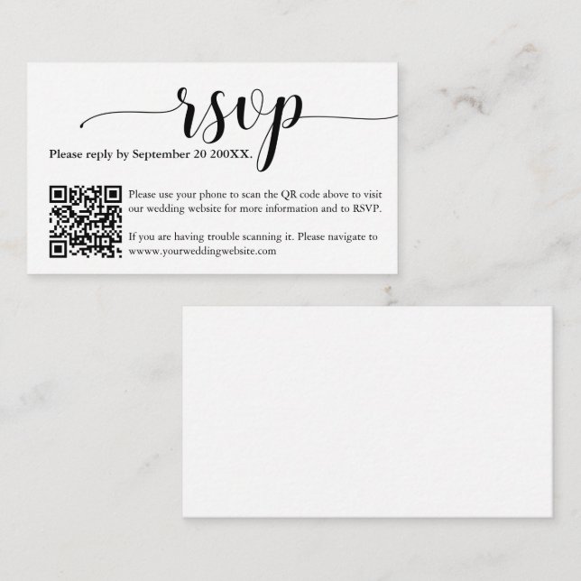Informações Cartão de Código QR de Site de RSVP de Casamento S (Frente/Verso)