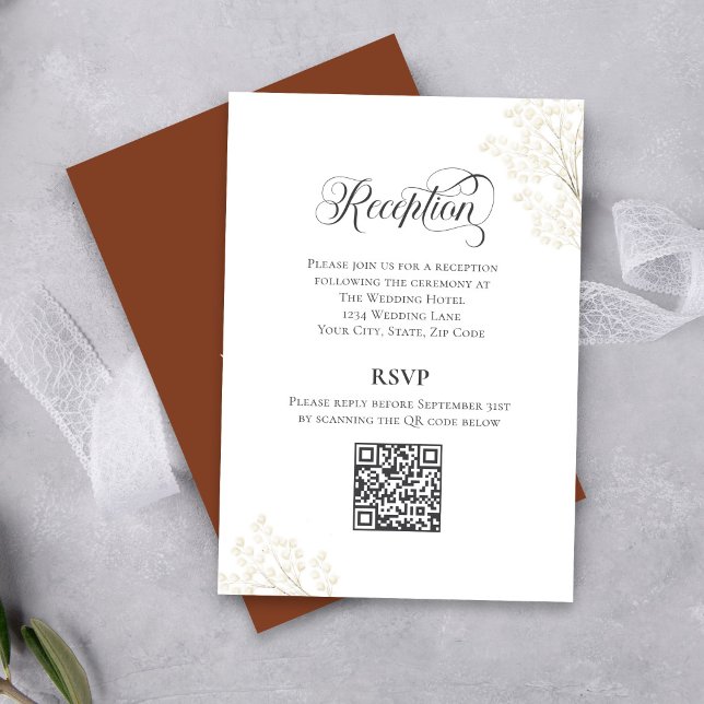 Informações Cartão de Confirmação de Presença com Código QR pa (Elegant calligraphy reception RSVP card with QR code for easy online wedding responses)