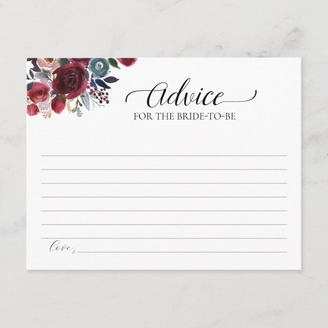 Informações Cartão de Conselho Floral Borgonha Para a Noiva (Frente)