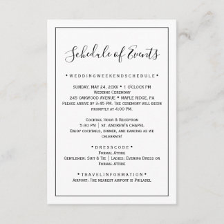 Informações Cartão de Cronograma de Casamento Minimalista