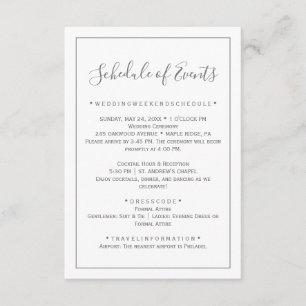 Informações Cartão de Cronograma de Casamento Prata Minimalist
