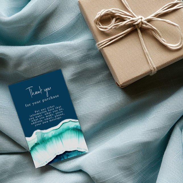 Informações Cartão de cuidado com o ágar azul (Blue agate effect enclosure card that says "Thank you for your purchase" and space your message)