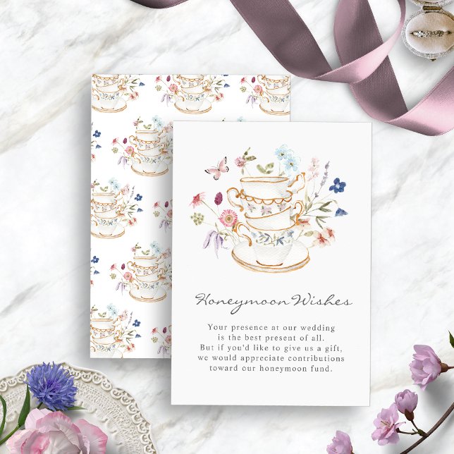 Informações Cartão de Desejos de Lua de Mel para Chá de Noiva (Bridal Shower Tea Honeymoon Wishes Card by Painted Paperie
)
