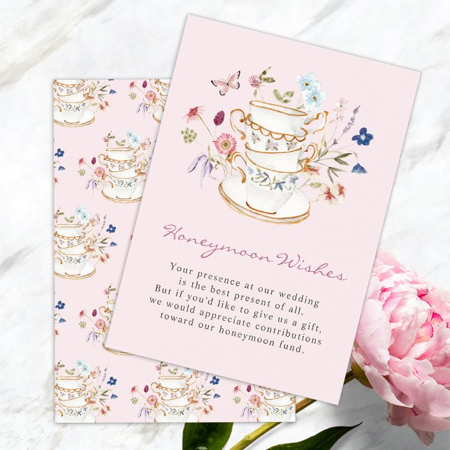 Informações Cartão de Desejos de Lua de Mel Rosa (Pink Bridal Shower Tea Honeymoon Wishes Card b Painted Paperie
)